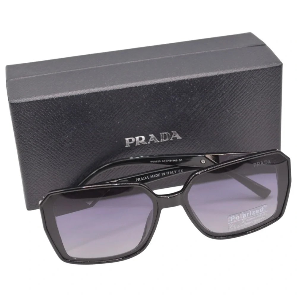 Prada Women’s Polarized Sunglasses | Black/Gunmetal | Gray-Purple Gradient - Picture 15 of 16